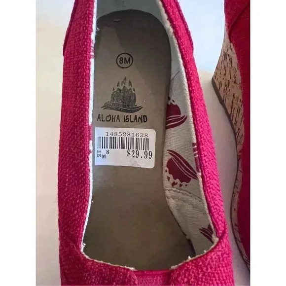 Aloha Island Red Canvas Peep Toe Cork Wedge Platform Summer Shoes Size 8 - Picture 2 of 6